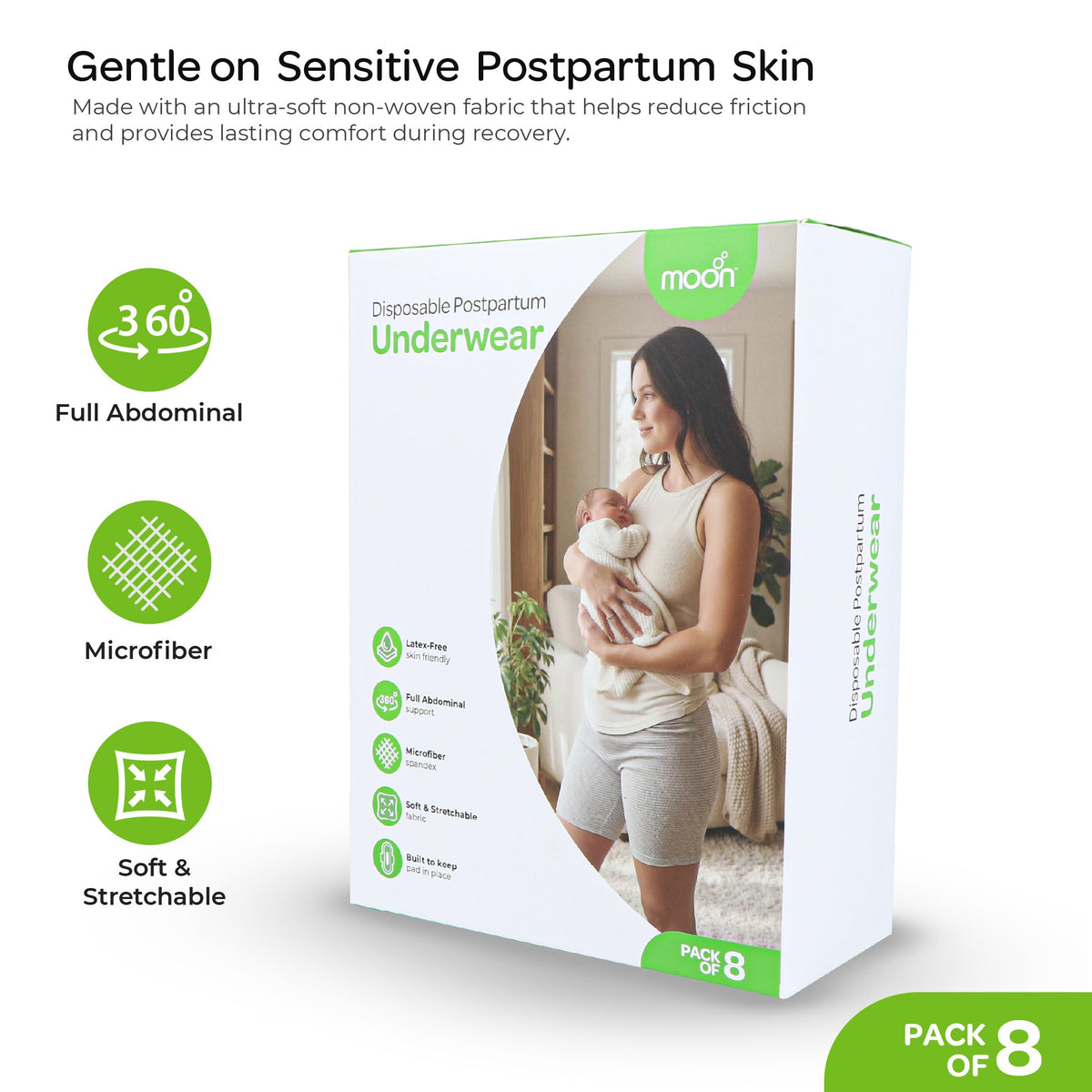 MOON disposable postpartum underwear in Grey, pack of 8, MNNDSMT08