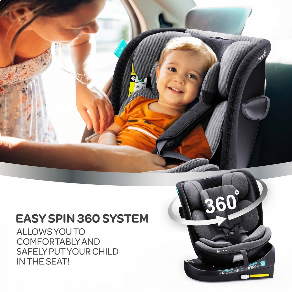 The Moon Brand Gyro Pro i-Size 360° Rotating Car Seat w/ISOFIX for 40-150cm-Black - The Moon Brand™