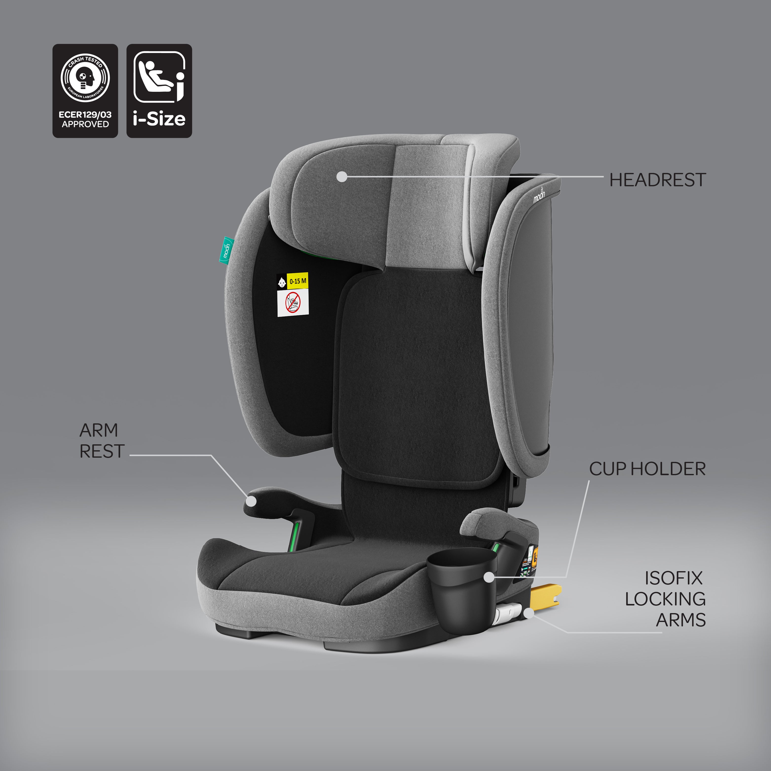 MOON Folda Go ECE R129 i-Size Foldable Car Seat with ISOFIX-Grey - The Moon Brand™