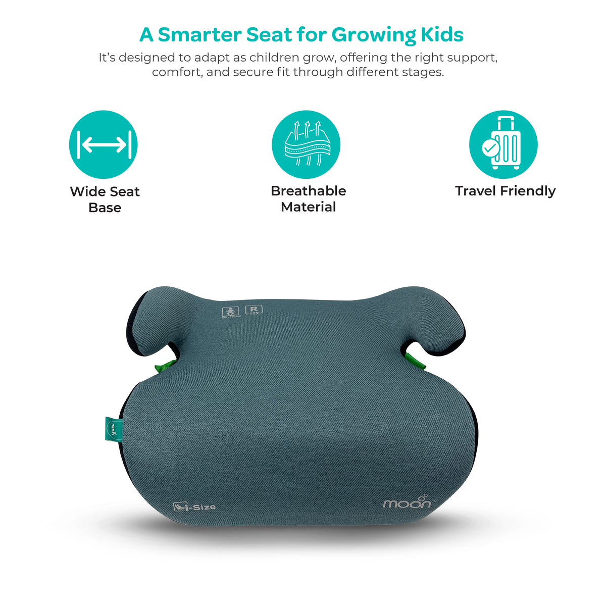 MOON Elvo Baby Booster Car Seat - Green — The Moon Brand product image