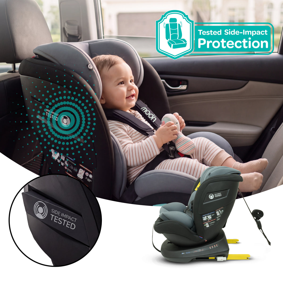 MOON Orbix 360° rotating Car Seat -0+/1/2/3, ISOFIX & Latch, Crash Tested (0-36kg)-Black — The Moon Brand product image