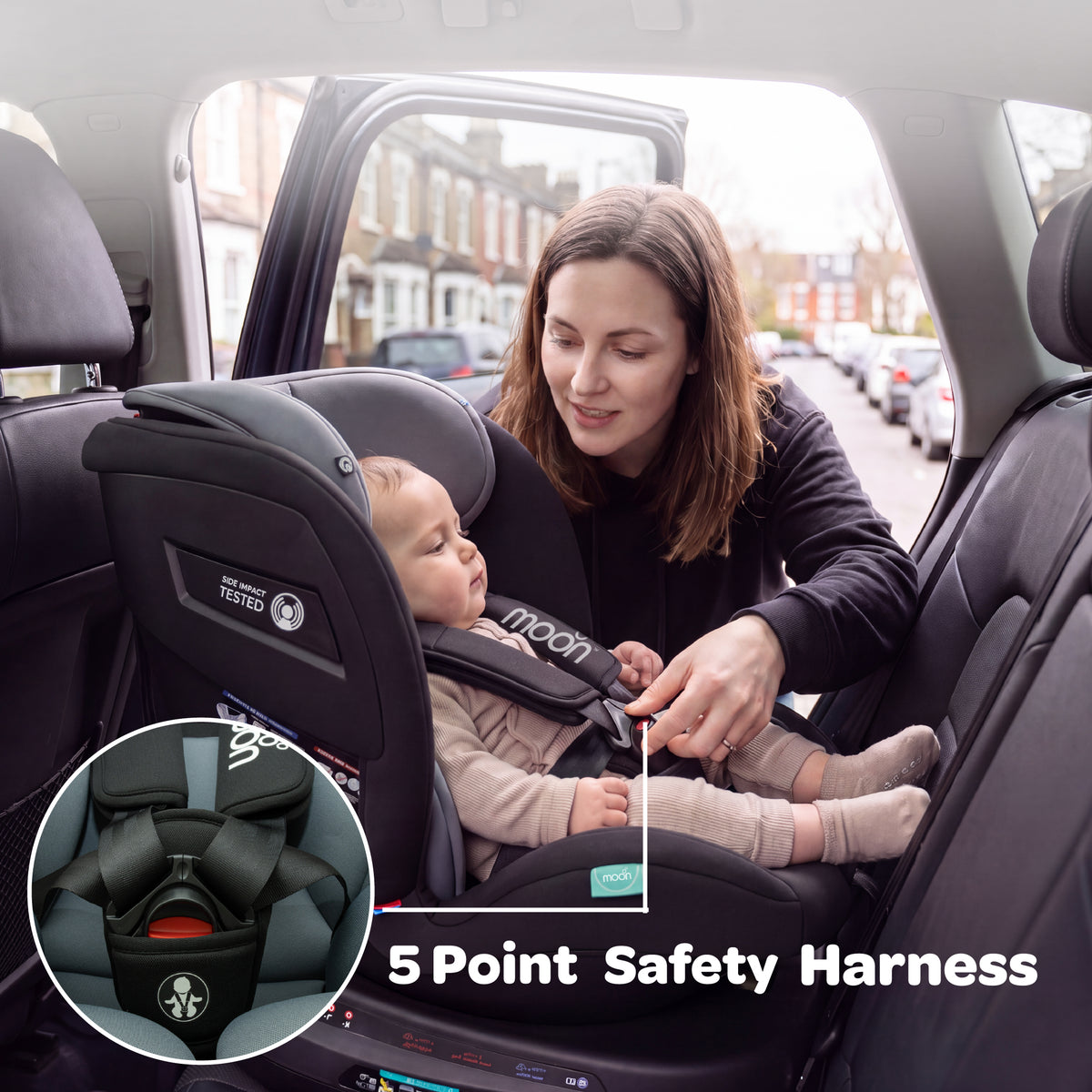 MOON Orbix 360° rotating Car Seat -0+/1/2/3, ISOFIX & Latch, Crash Tested (0-36kg)-Black — The Moon Brand product image