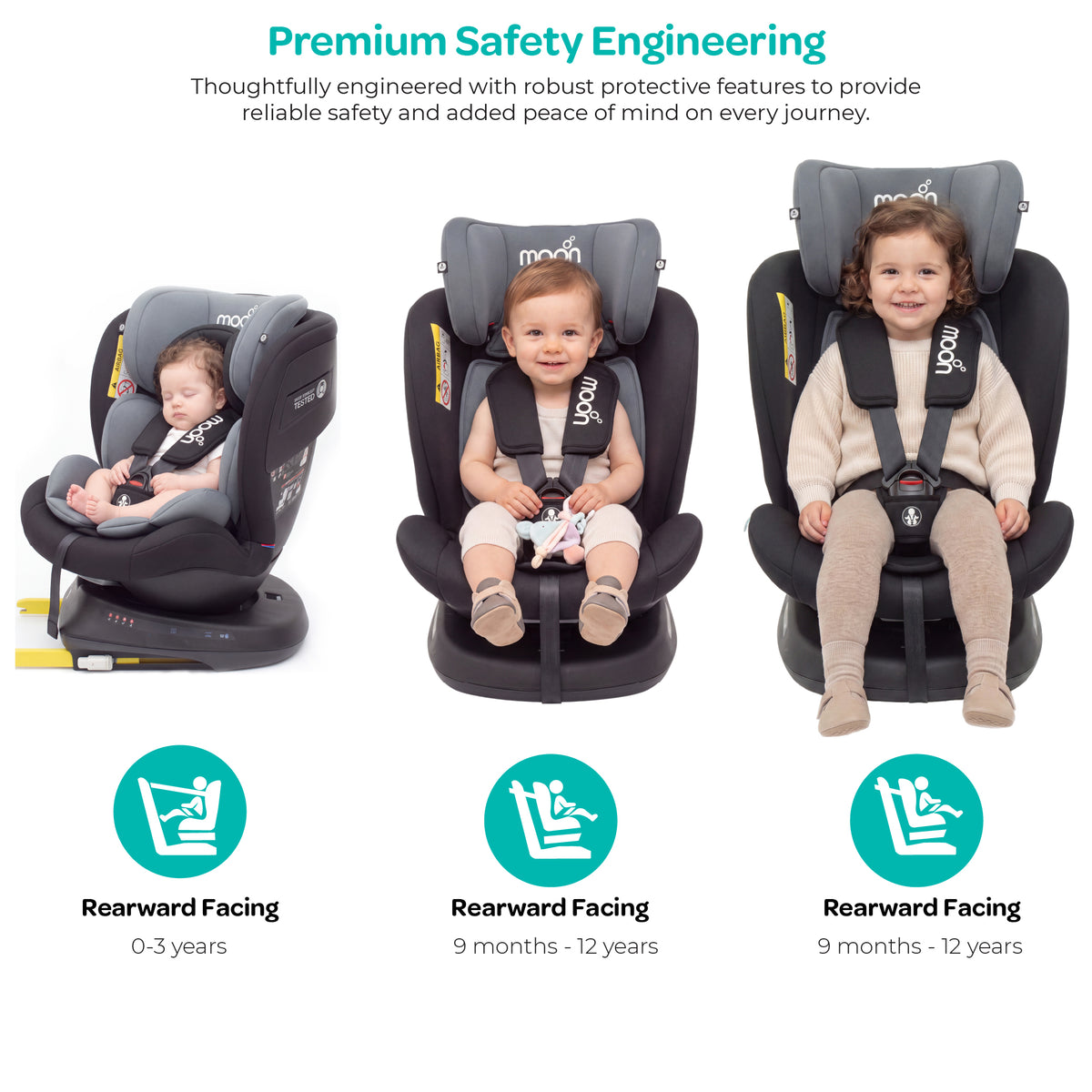 MOON Orbix 360° rotating Car Seat -0+/1/2/3, ISOFIX & Latch, Crash Tested (0-36kg)-Black — The Moon Brand product image