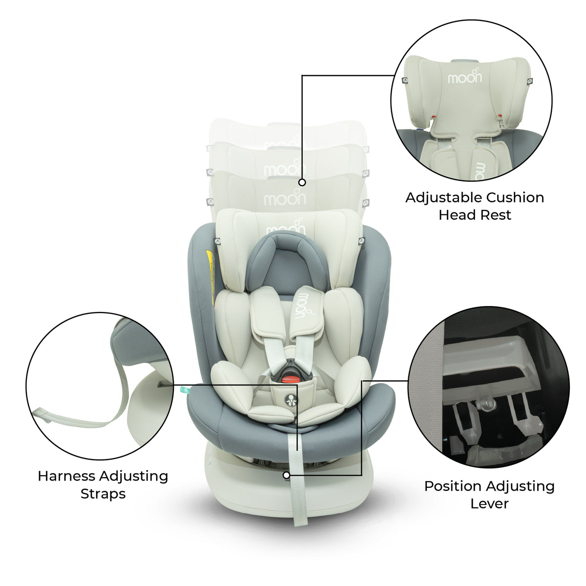 MOON Orbix 360° rotating Car Seat -0+/1/2/3, ISOFIX & Latch, Crash Tested (0-36kg)-Grey — The Moon Brand product image