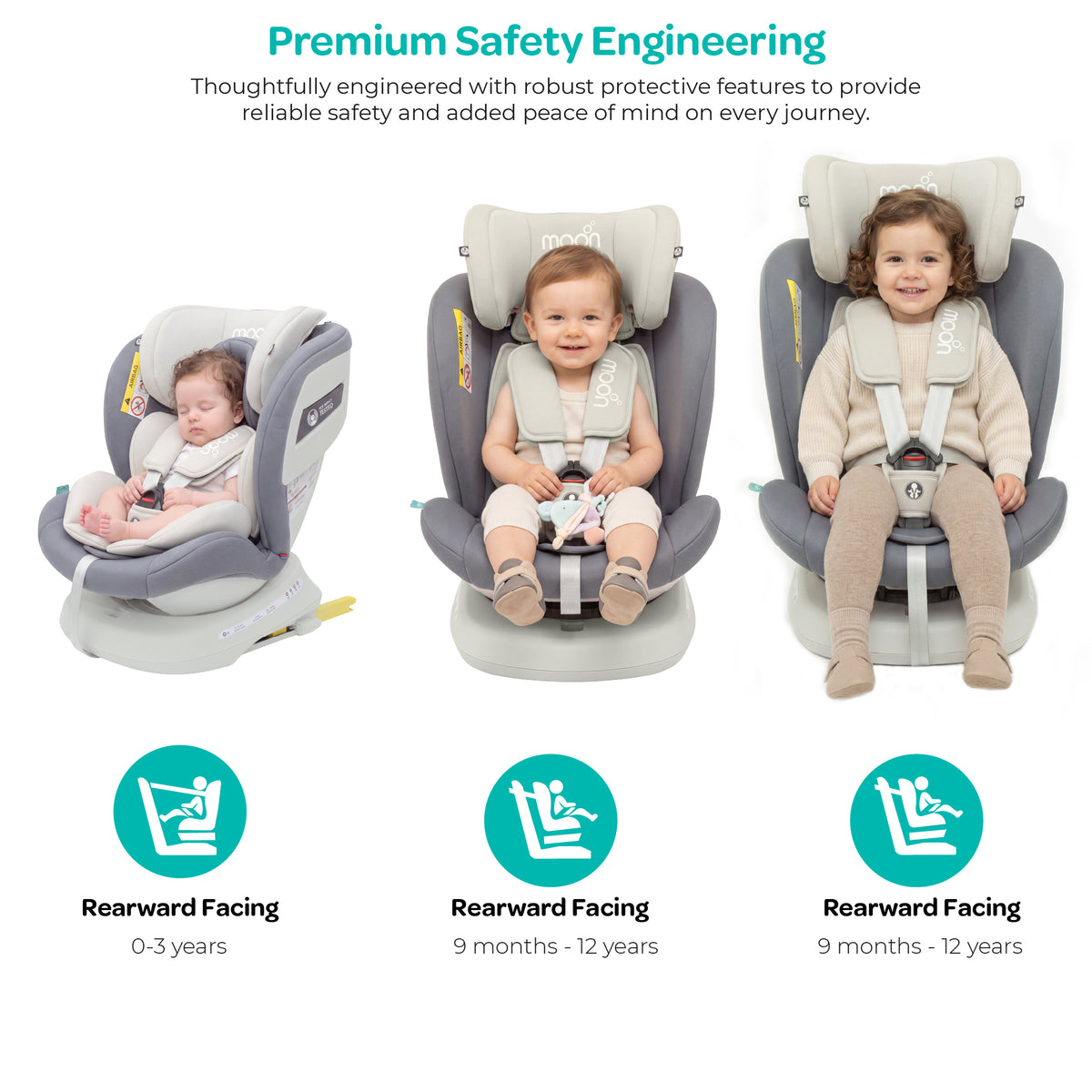 MOON Orbix 360° rotating Car Seat -0+/1/2/3, ISOFIX & Latch, Crash Tested (0-36kg)-Grey — The Moon Brand product image