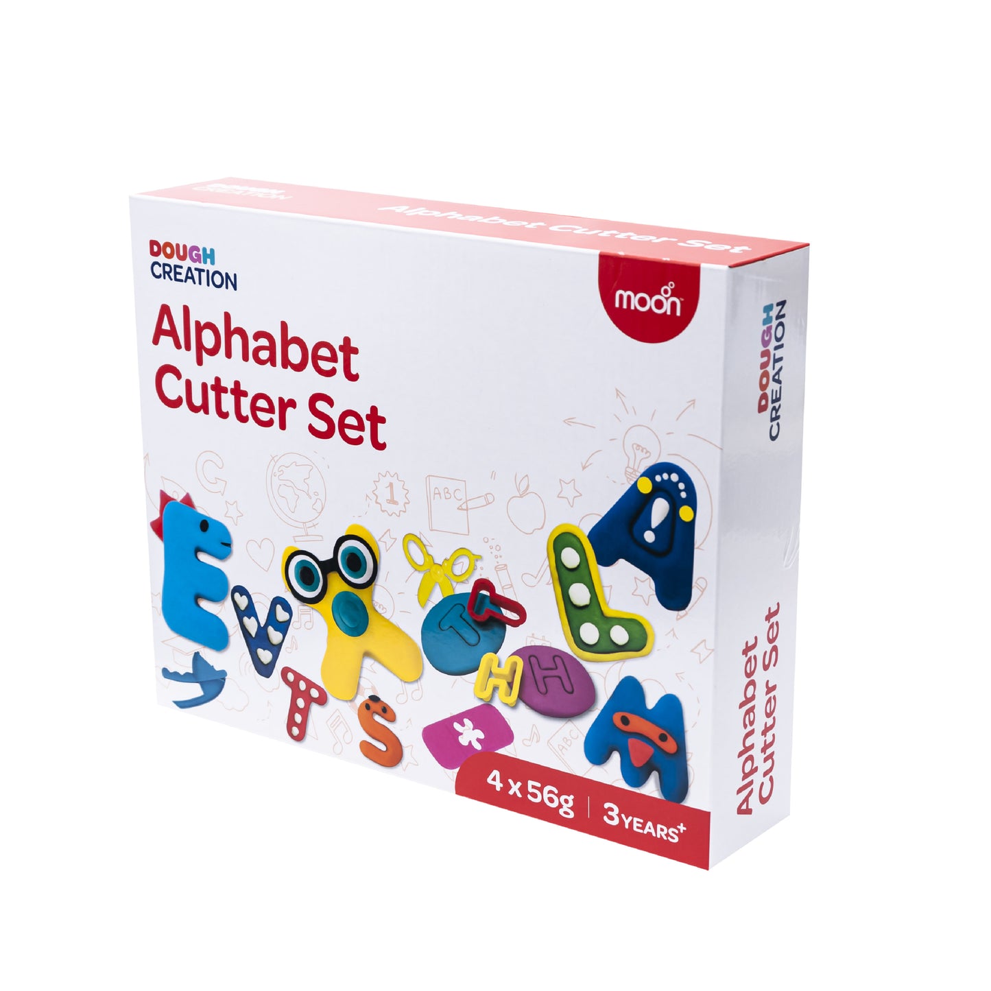 MOON Kid's Dough Alphabet Cutter Set. 4 x 50g dough pot.