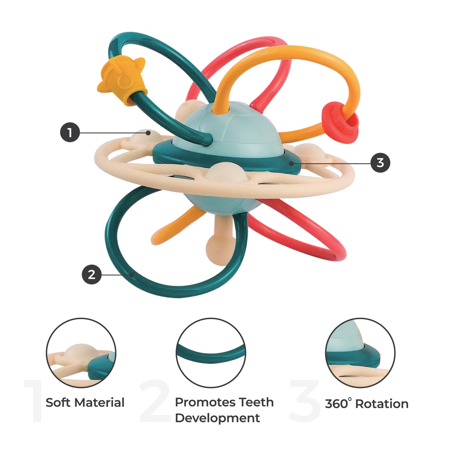 كرسي طعام مرتفع قابل للتحويل 4 في 1 من MOON HiteRite (بيج) / مريلة أطفال للاستخدام مرة واحدة من MOON - زهور (24 × 35 سم) / عضاضة أطفال من MOON - كرة ناعمة