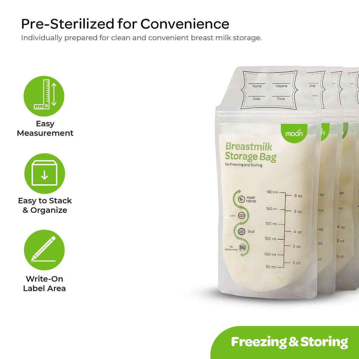 MOON Breastmilk Storage Bags – BPA-Free Leak Proof Bags 180ml