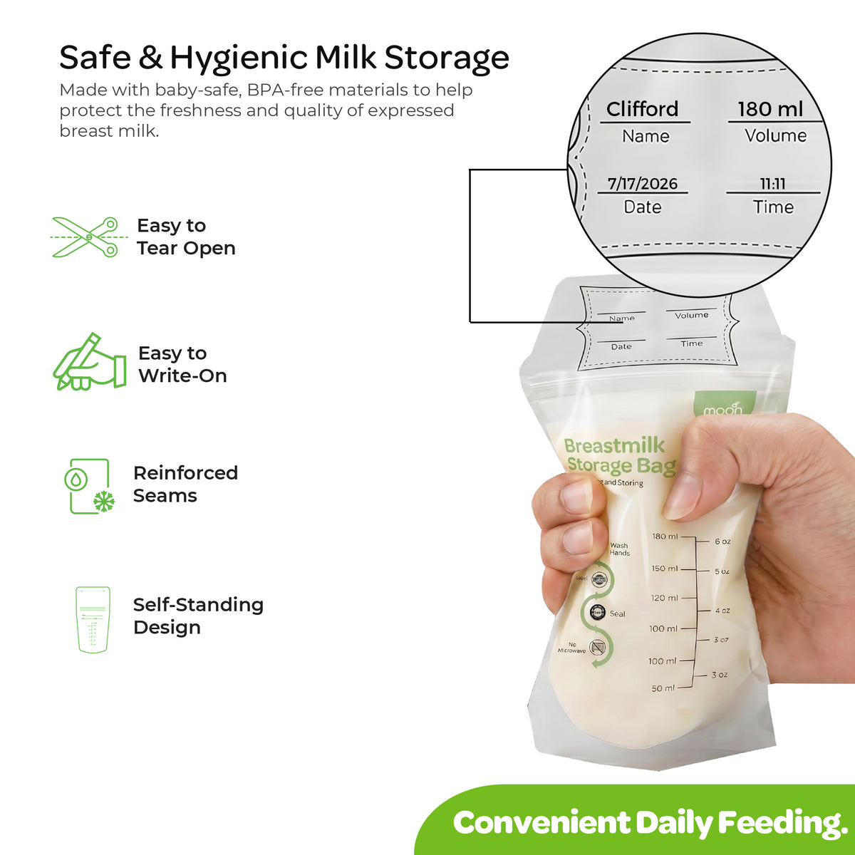 MOON Breastmilk Storage Bags – BPA-Free Leak Proof Bags 180ml