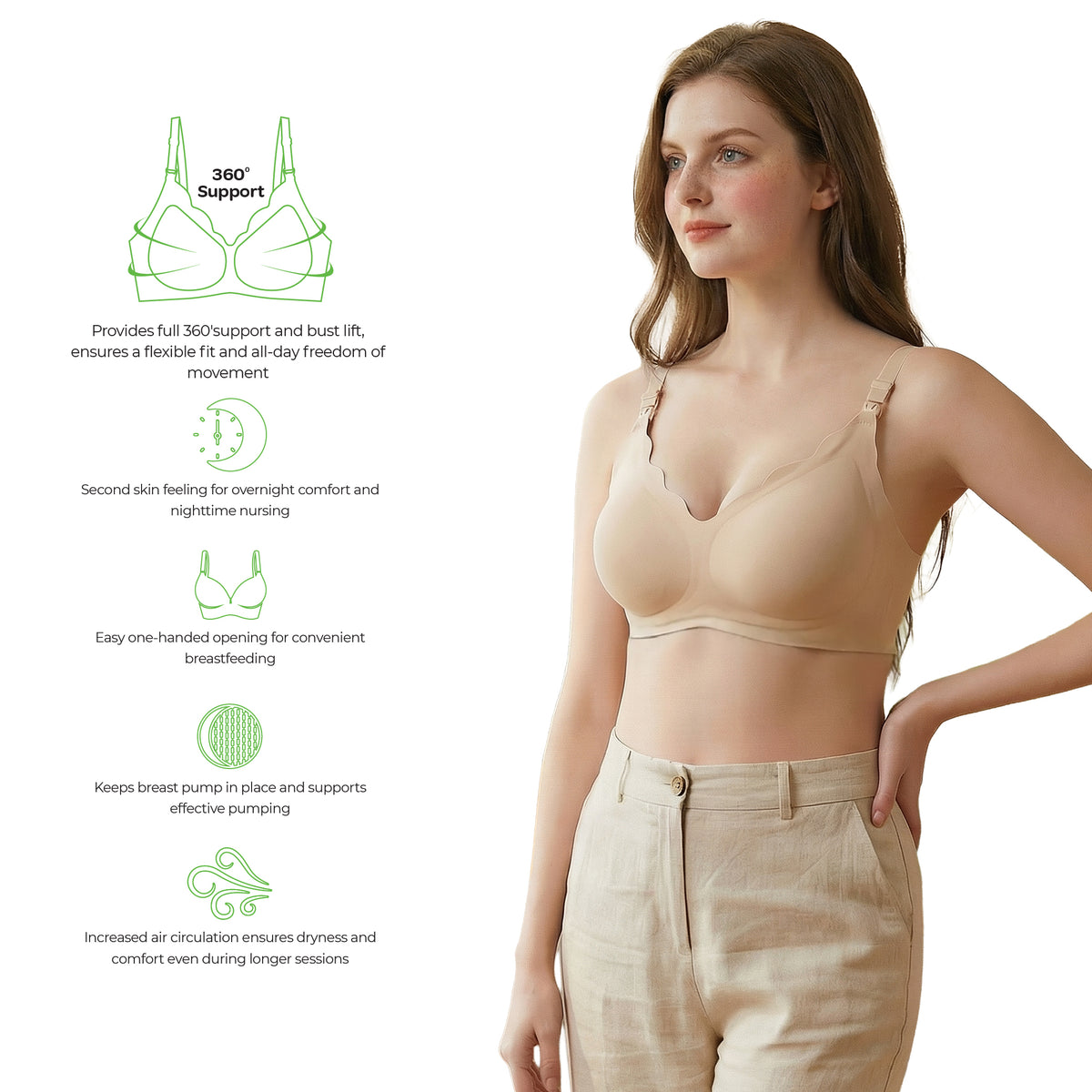 MOON Seamless Nursing Bra – Wireless Maternity Breastfeeding Bra (Beige)