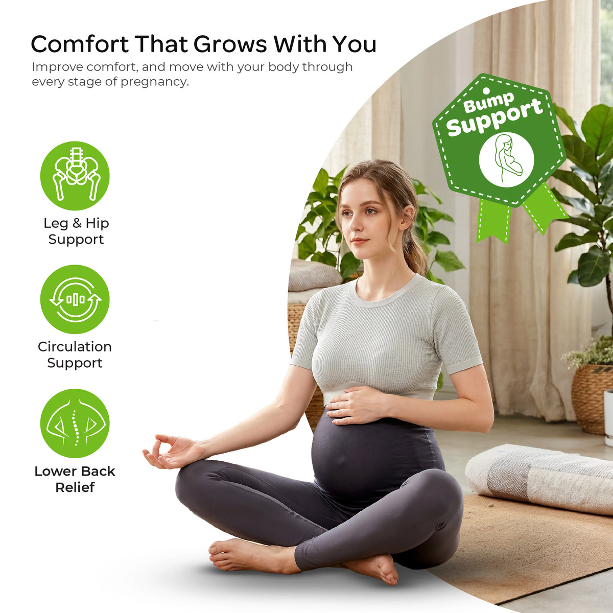 MOON Maternity Leggings – High Waist Belly Support Pants (Black)