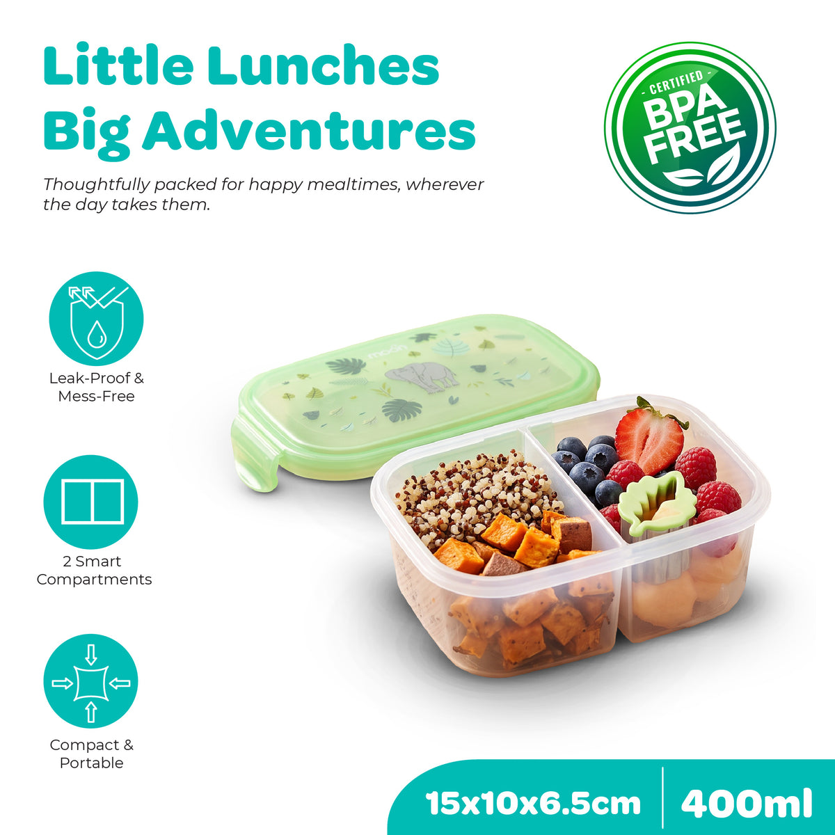 MOON Kids Lunch Box, 400ml Leak-Proof Bento Box for Toddlers & Kids
