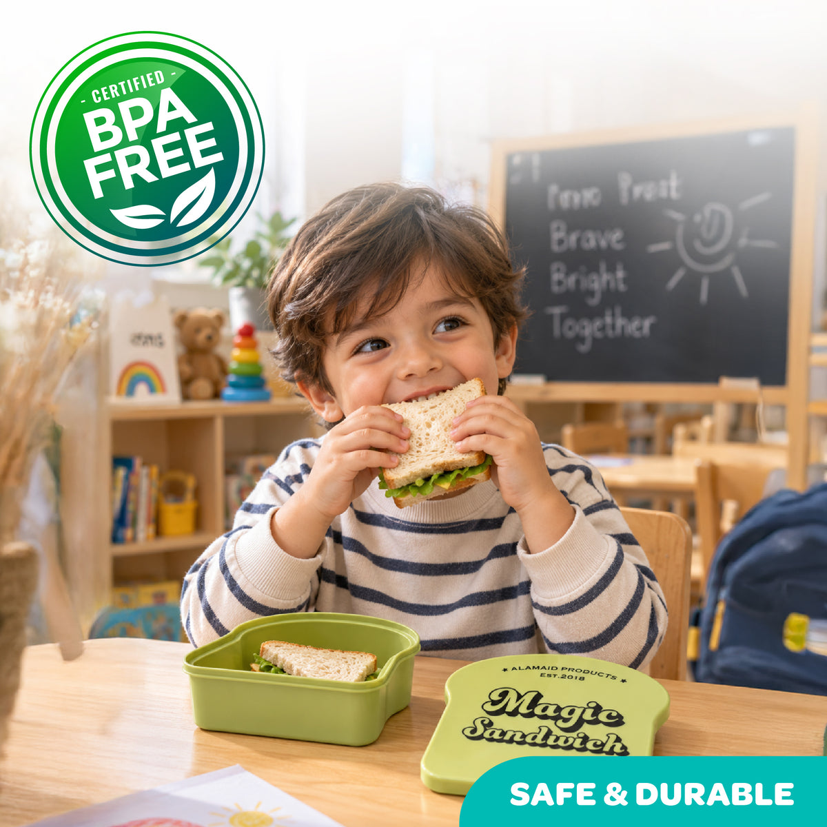 Moon Magic Sandwich Box for Kids – Bread-Shaped Lunch Container with Built-In Ice Pack Lid, 730ml