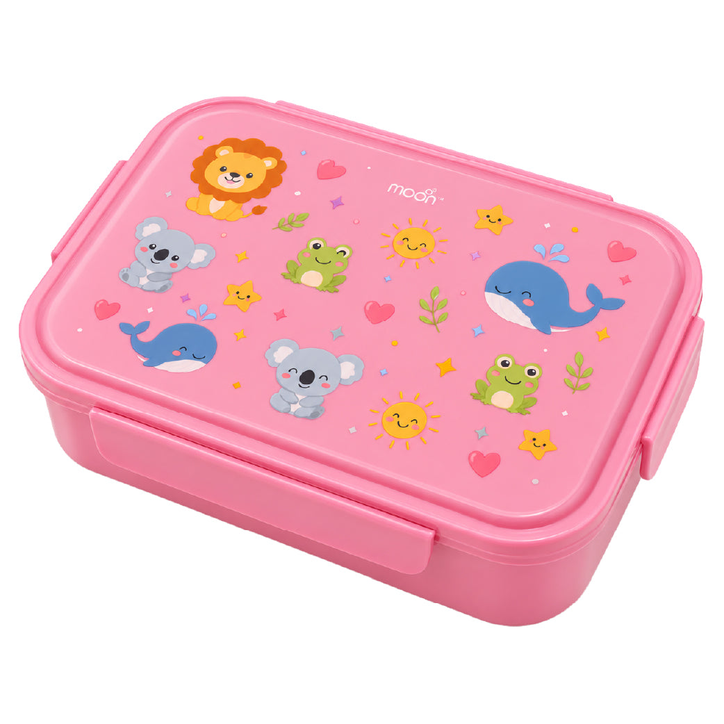 Moon Kids Lunch Box – Pink Leak-Proof Bento Box with Cute Animal Prints