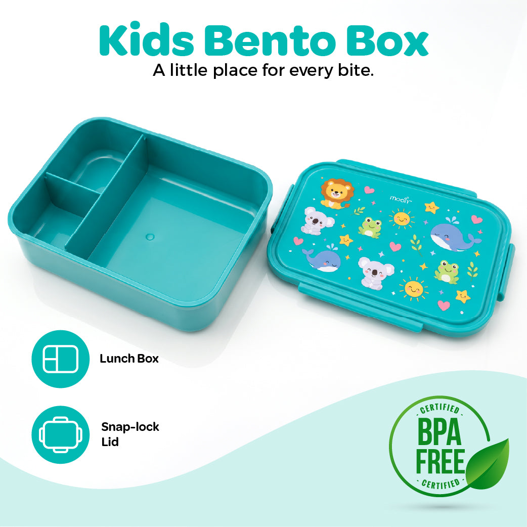 Moon Kids Lunch Box – Green Leak-Proof Bento Box with Cute Animal Prints