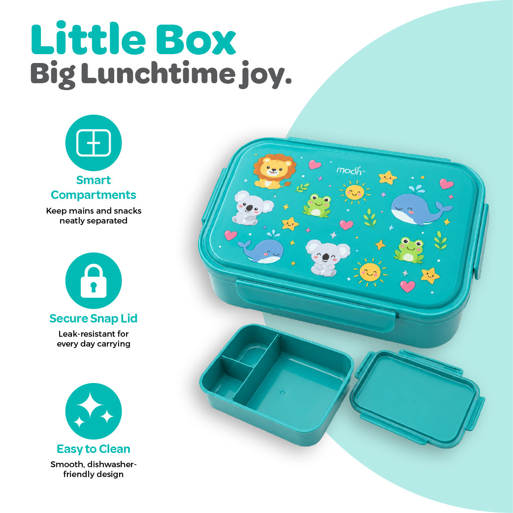 Moon Kids Lunch Box – Green Leak-Proof Bento Box with Cute Animal Prints