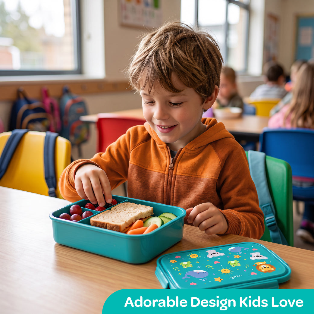Moon Kids Lunch Box – Green Leak-Proof Bento Box with Cute Animal Prints