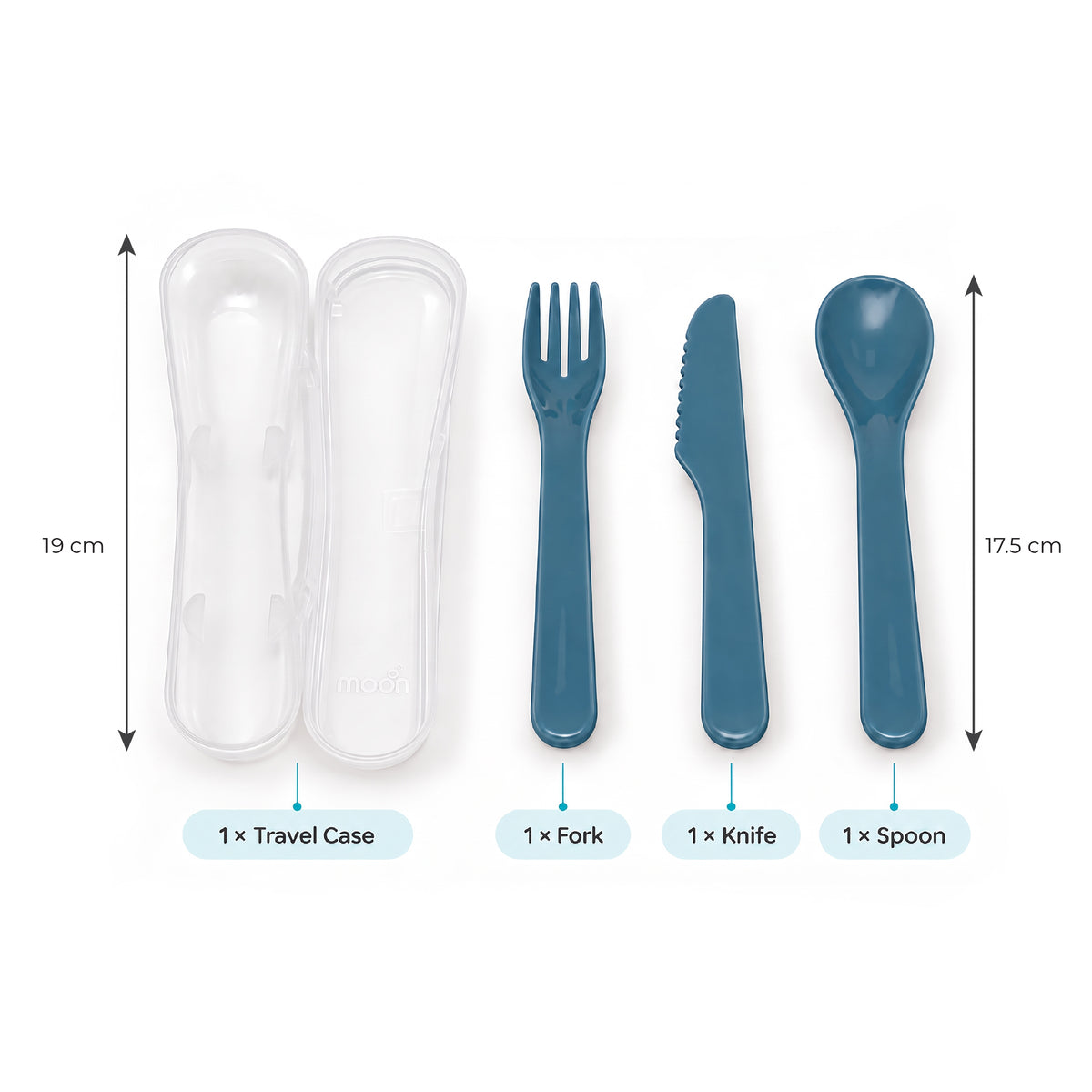 MOON 4-Piece Toddler Cutlery Set with Travel Case | Green