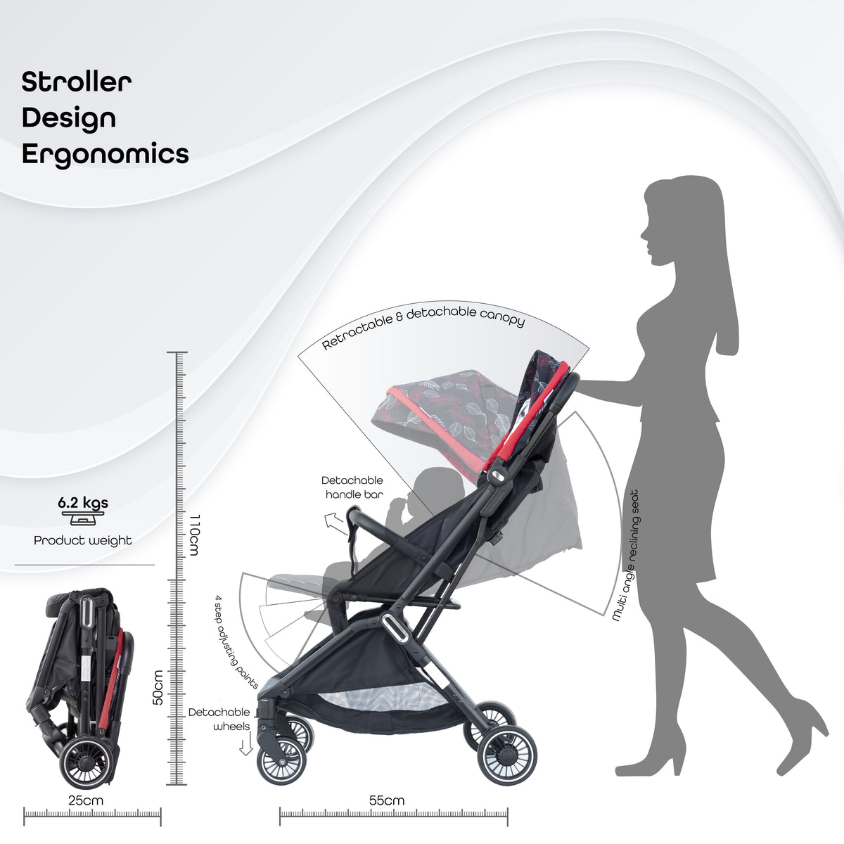 MOON Pronto Autofold stroller -Leaf Pattern — The Moon Brand product image