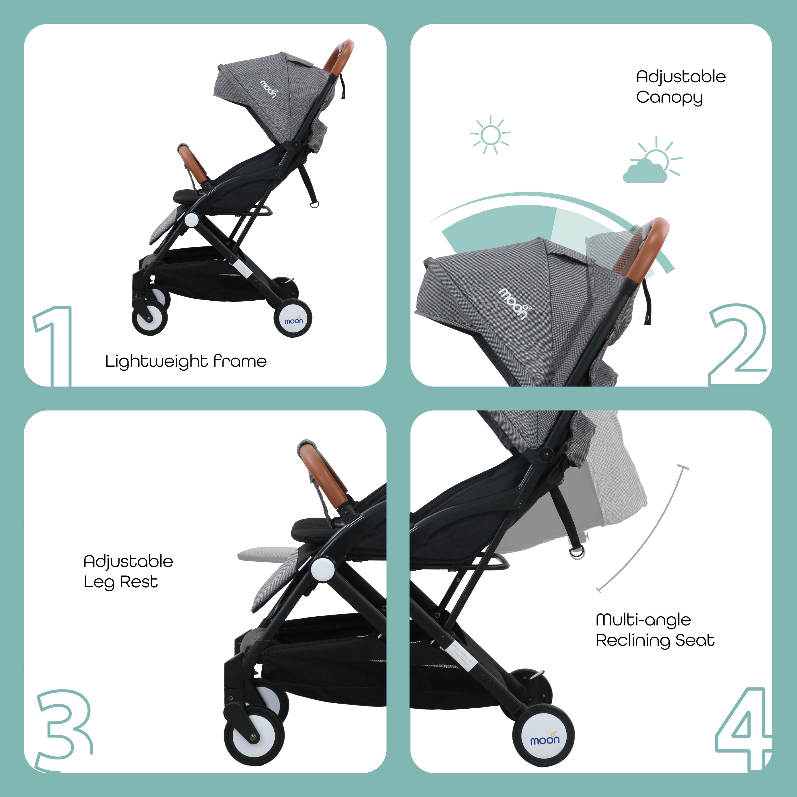 MOON Ritzi - Cabin Stroller - Black/Grey Dots - The Moon Brand™