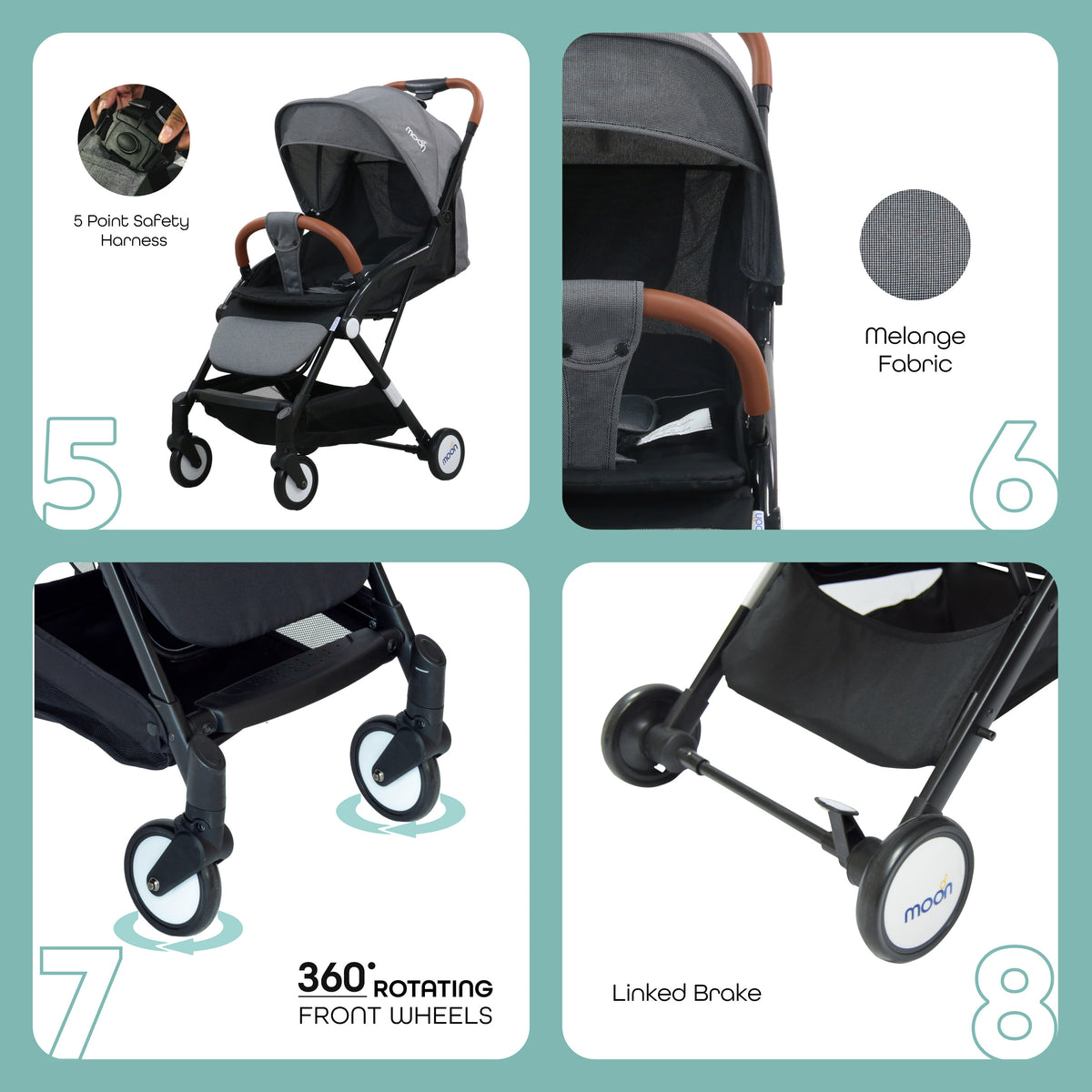 MOON Ritzi - Cabin Stroller - Black/Grey Dots - The Moon Brand™