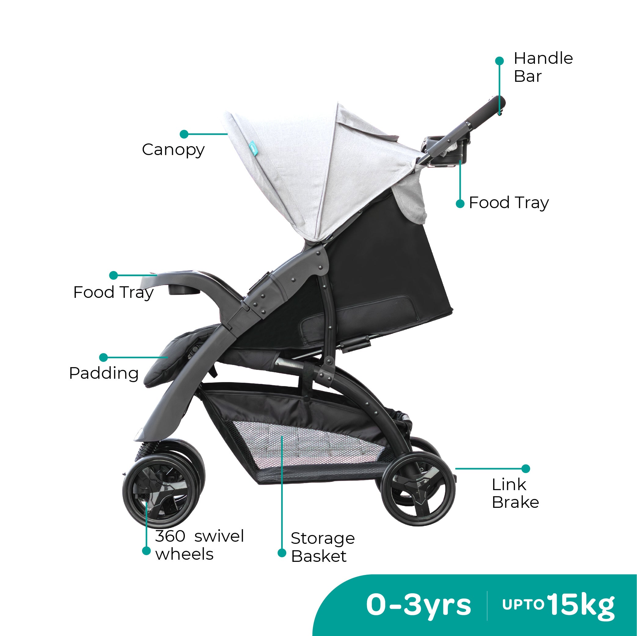 MOON Aria Baby Stroller -Light Grey - The Moon Brand™