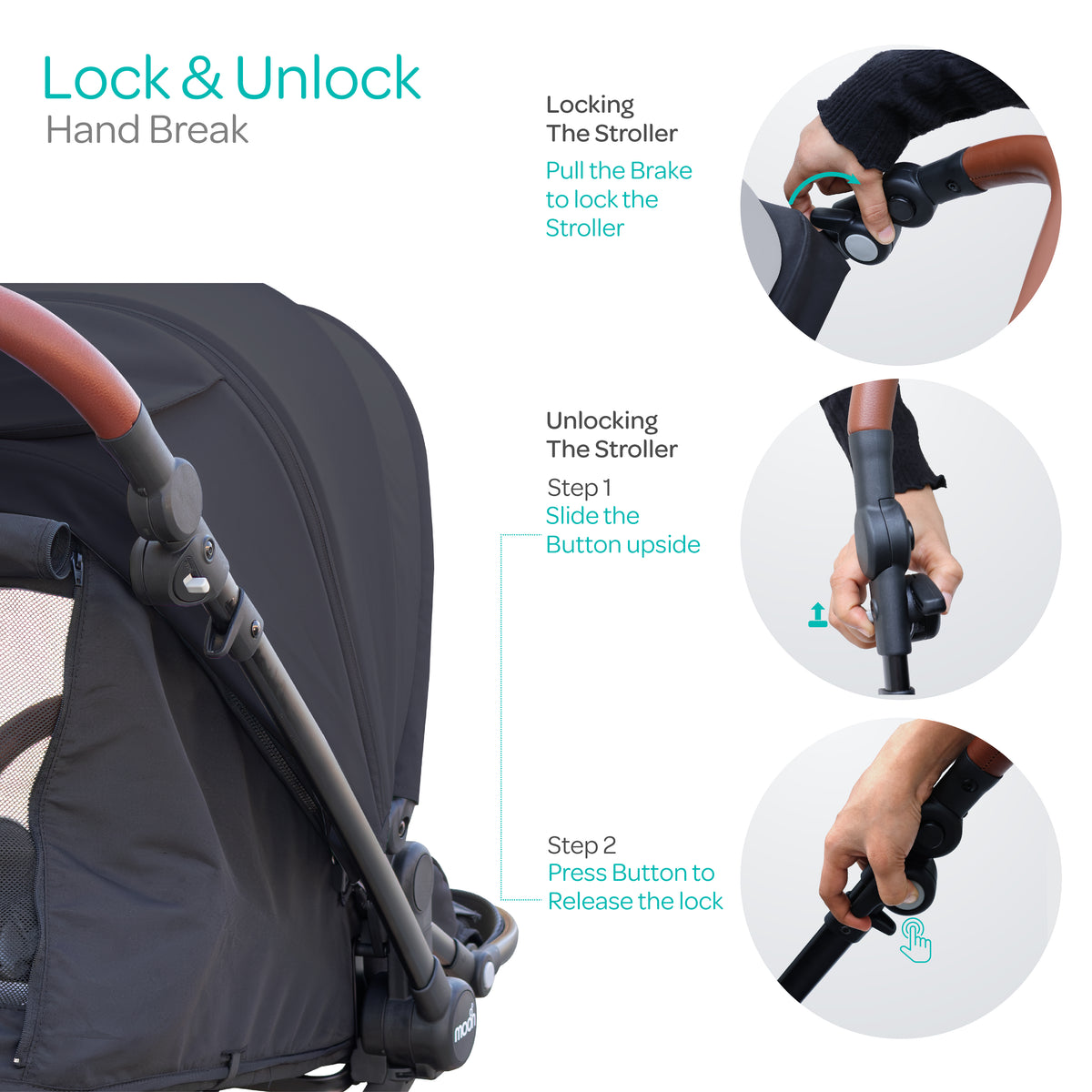 MOON Riche Advanced Baby Stroller ,360° Rotating Handle-Black - The Moon Brand™