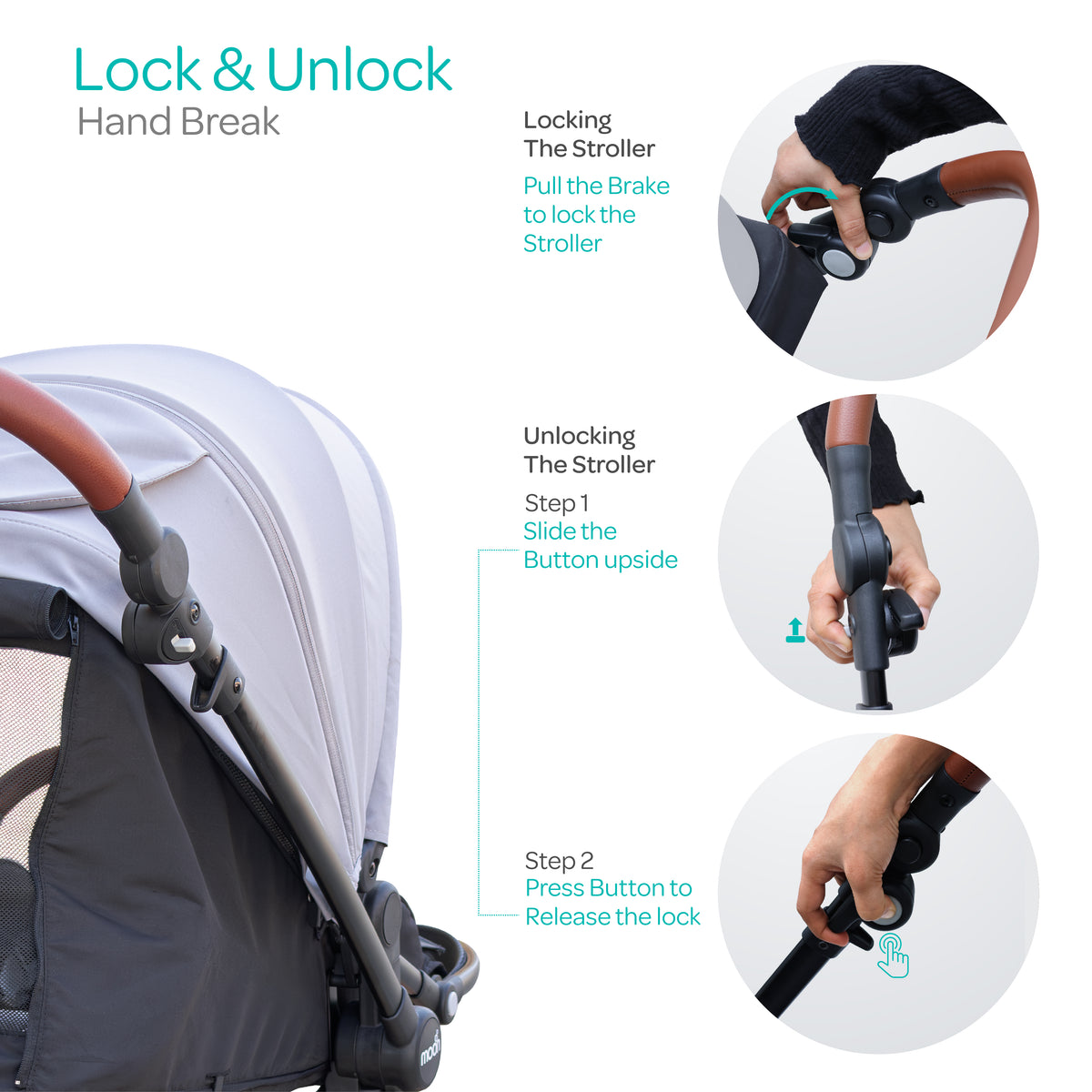 MOON Riche Advanced Baby Stroller ,360° Rotating Handle-Black - The Moon Brand™