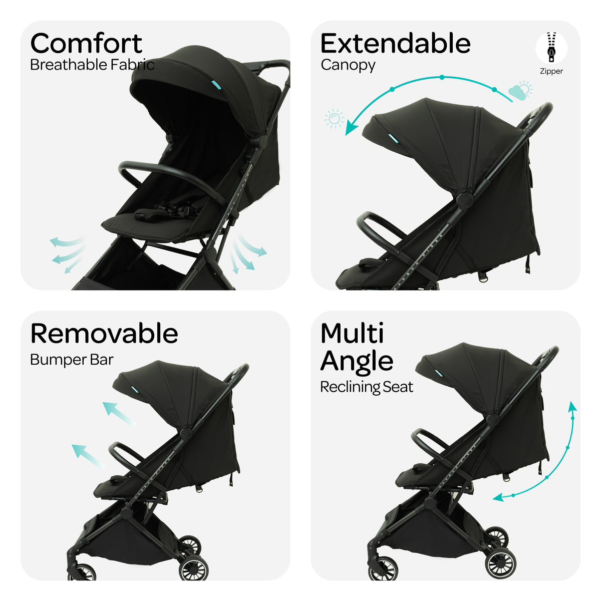The MOON Brand Tripzi Carbon Fiber Cabin Stroller – Ultra-Lightweight Travel-Ready Stroller with Easy Fold, Five-Point Safety Harness & Leather Handle - The Moon Brand™
