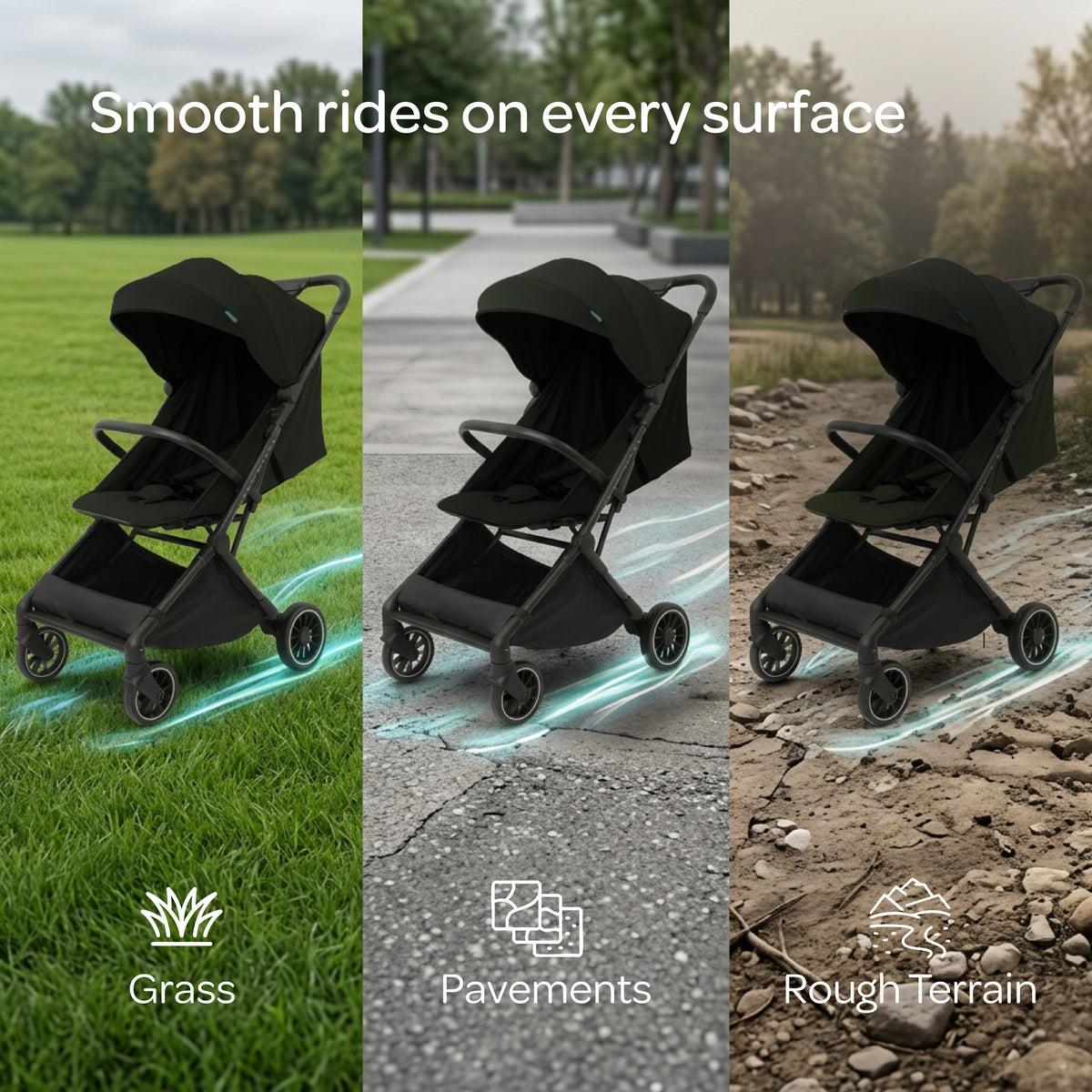 The MOON Brand Tripzi Carbon Fiber Cabin Stroller – Ultra-Lightweight Travel-Ready Stroller with Easy Fold, Five-Point Safety Harness & Leather Handle - The Moon Brand™