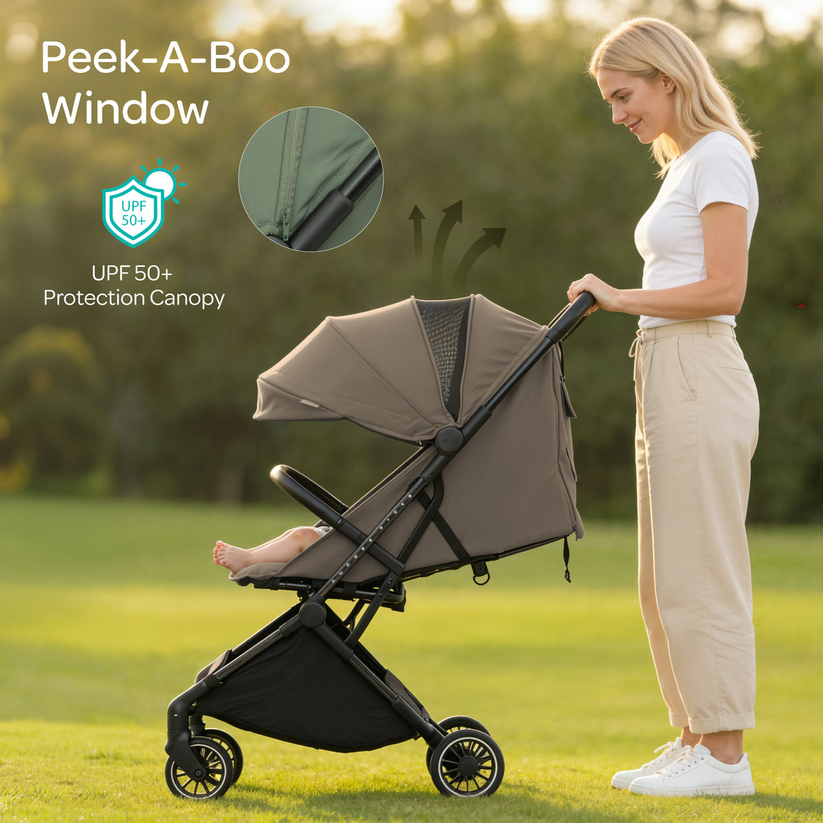 The MOON Brand Tripzi Carbon Fiber Cabin Stroller – Ultra-Lightweight Travel-Ready Stroller with Easy Fold, Five-Point Safety Harness & Leather Handle - The Moon Brand™