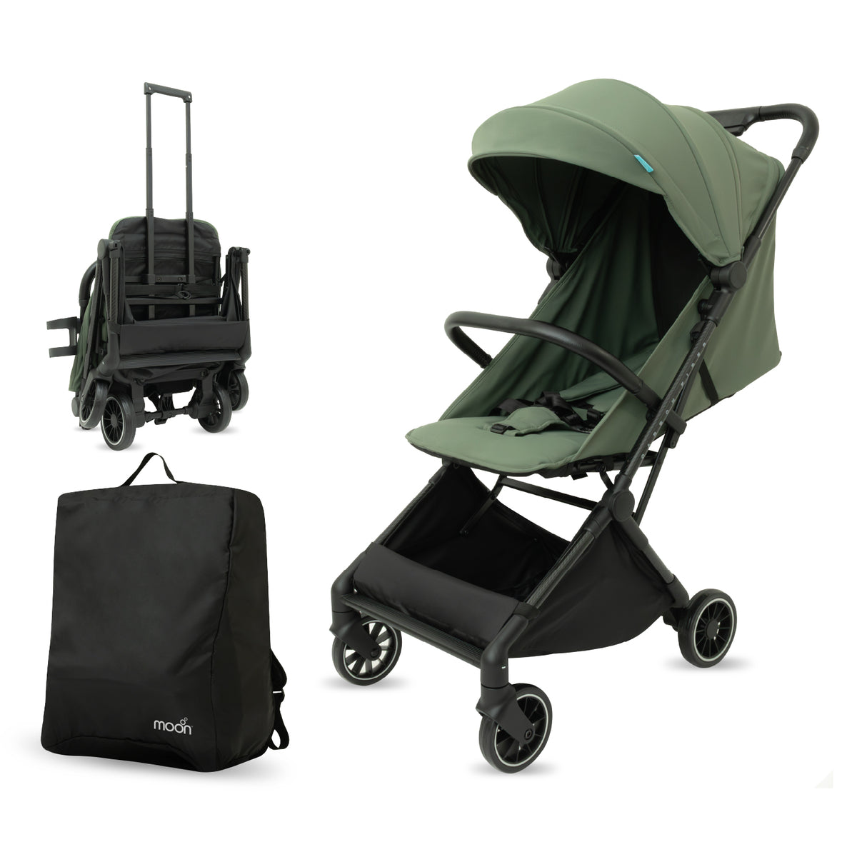 The MOON Brand Tripzi Carbon Fiber Cabin Stroller – Ultra-Lightweight Travel-Ready Stroller with Easy Fold, Five-Point Safety Harness & Leather Handle - The Moon Brand™