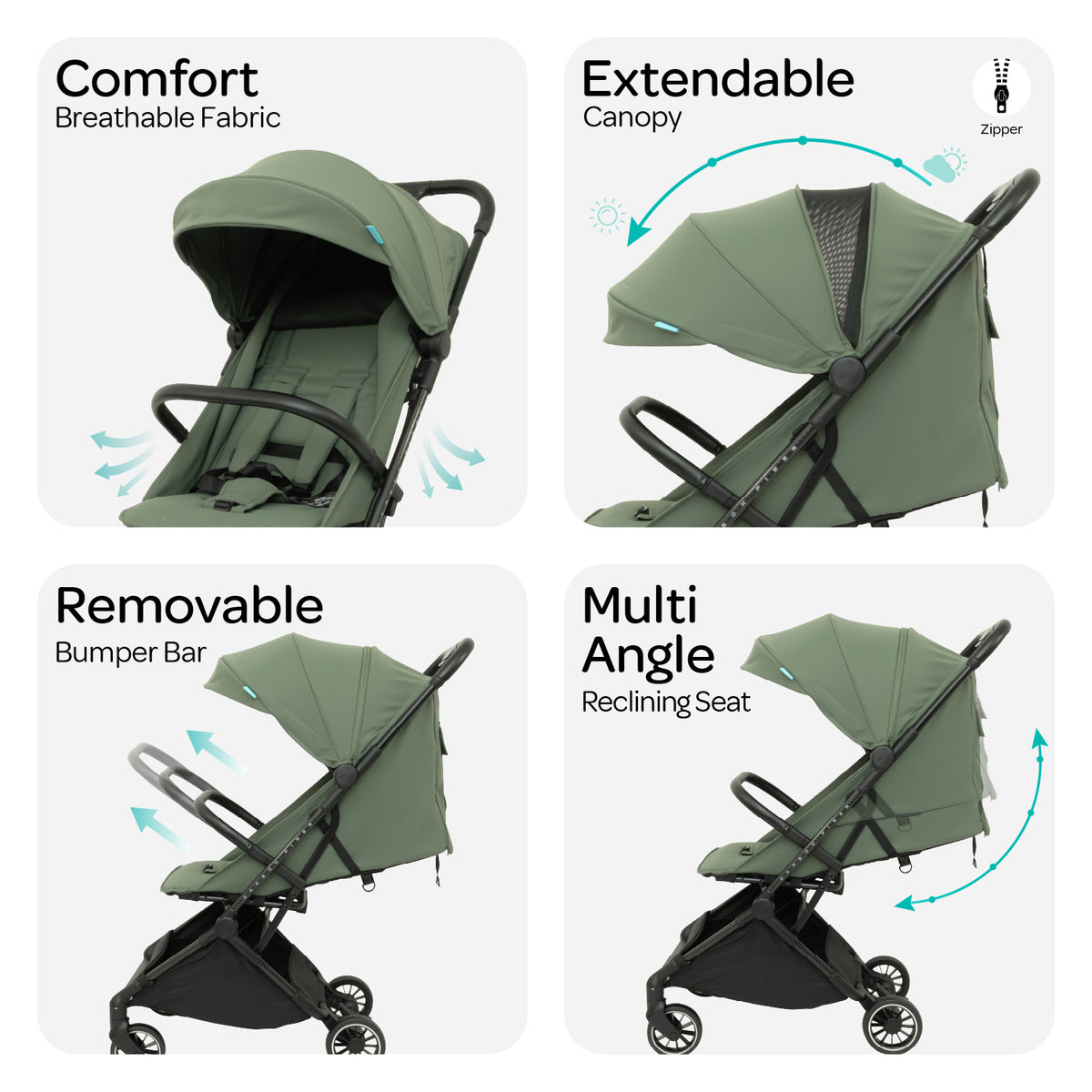 The MOON Brand Tripzi Carbon Fiber Cabin Stroller – Ultra-Lightweight Travel-Ready Stroller with Easy Fold, Five-Point Safety Harness & Leather Handle - The Moon Brand™