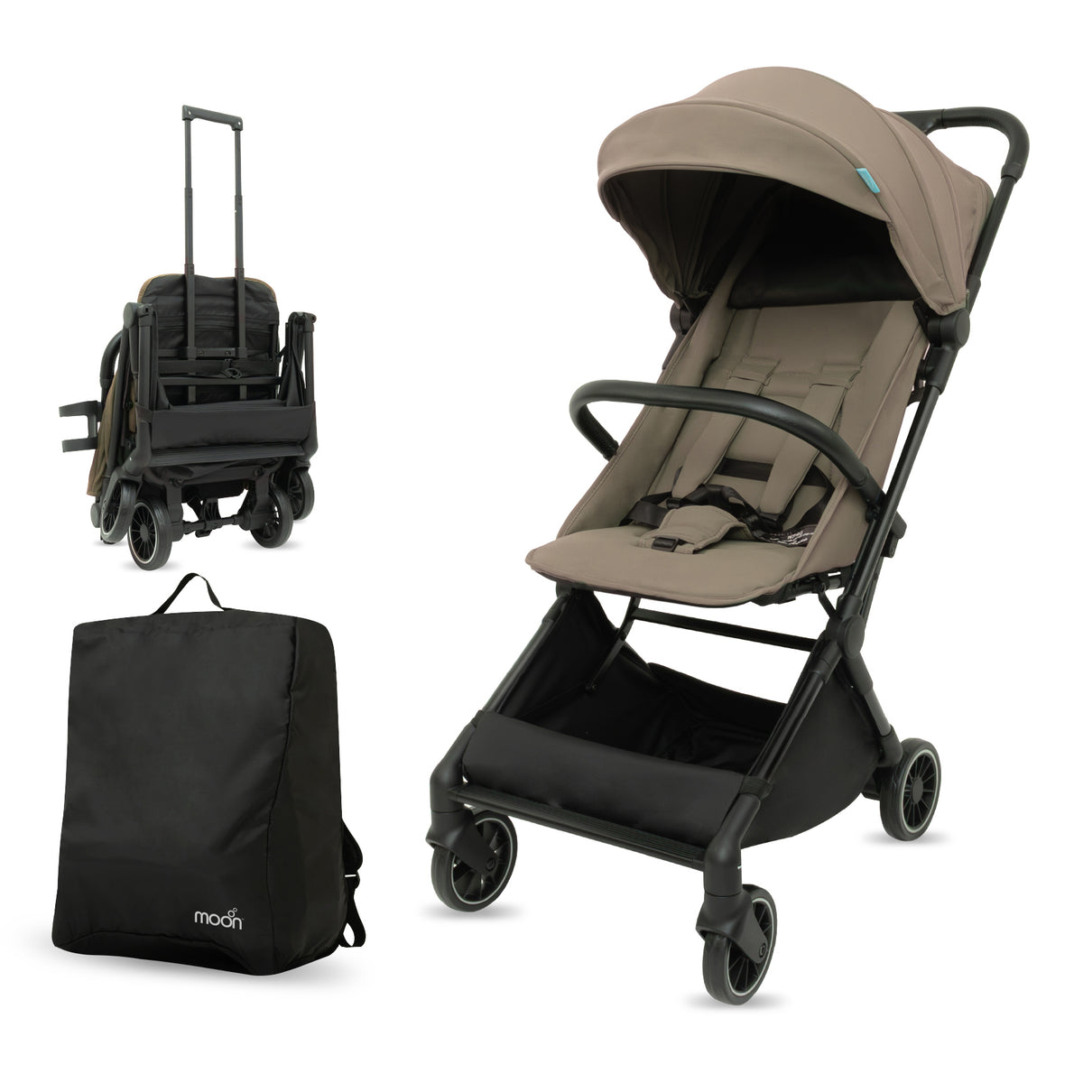 MOON Alora Lightweight Baby Stroller- Ultra Compact Cabin-Size Fold & UPF Canopy | 0-3 Years, Chocolate