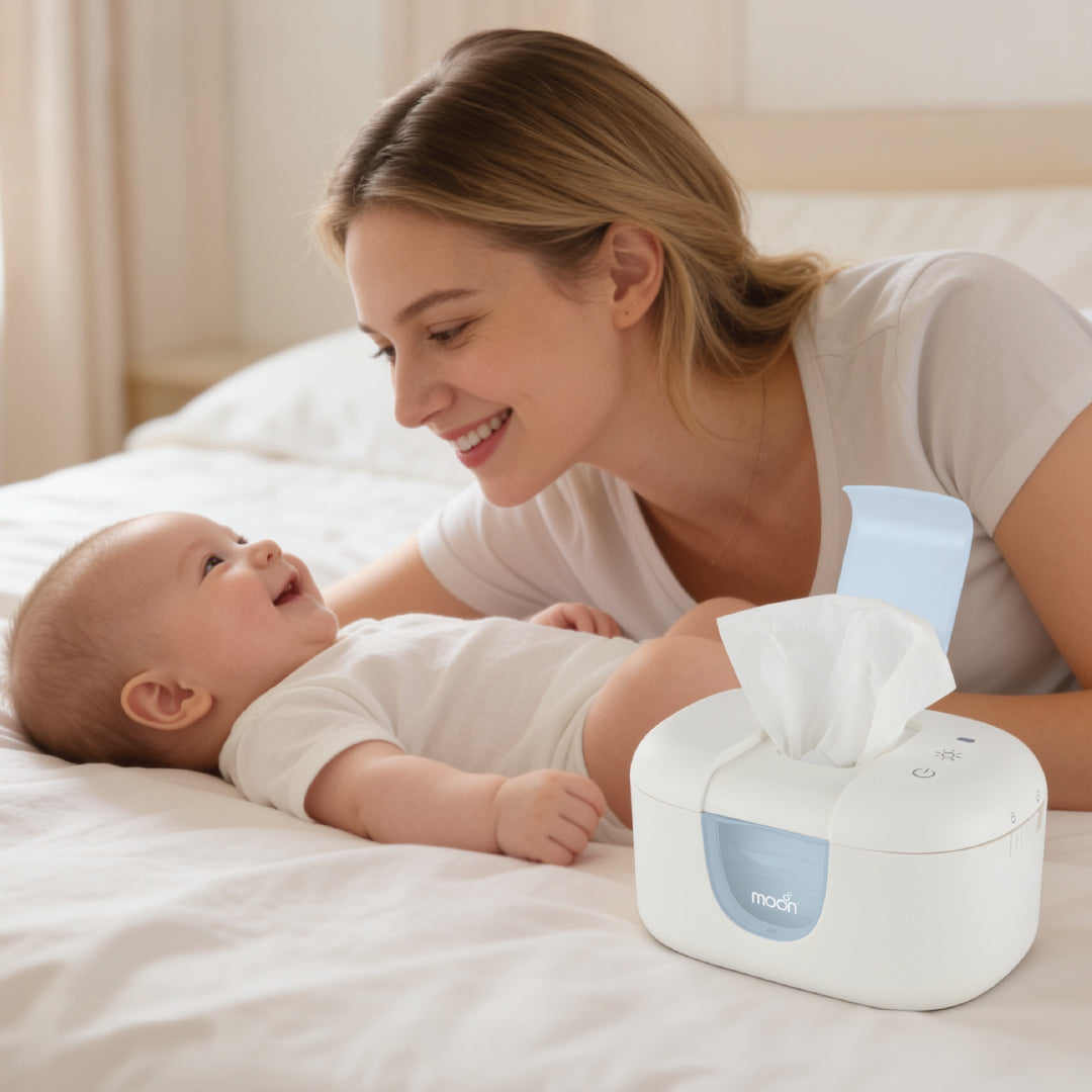 MOON Wipezy Baby Wipe Warmer with Night Light & LED Display, Adjustable Temp, Fits 80-100 Wipes-White