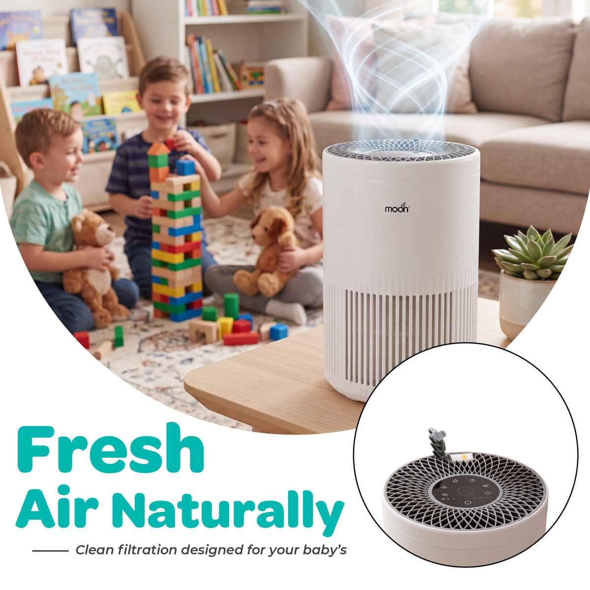 MOON Oxipure Baby Nursery Air Purifier, HEPA, Child Lock, 5–10 m² - White