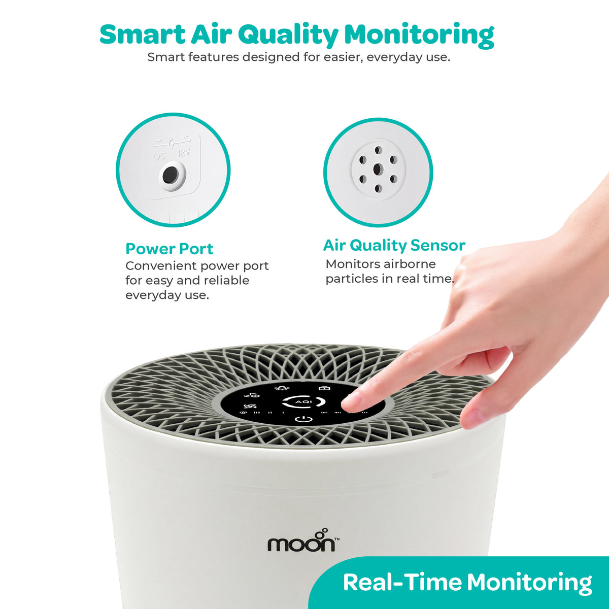 MOON Oxipure Baby Nursery Air Purifier, HEPA, Child Lock, 5–10 m² - White
