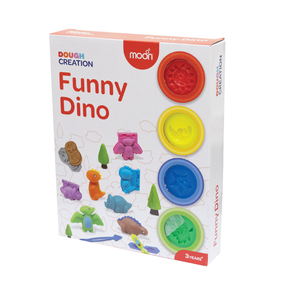 MOON Funny Dino Dough Creations Set of 4 with Molds for 3+ Years – Multi Color. - The Moon Brand™