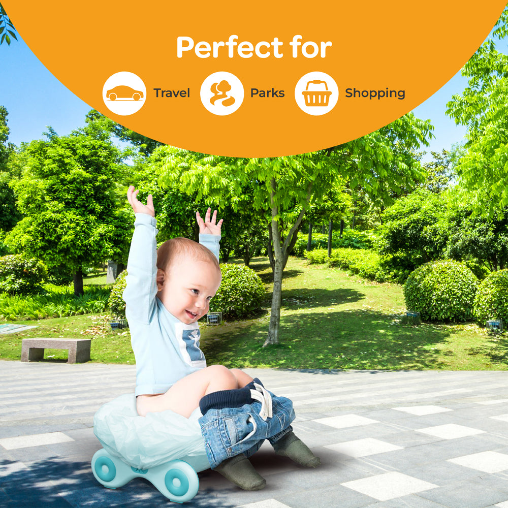 MOON Travel Baby Potty Seat (Blue) / MOON Disposable Toilet Seat Cover (Dino, 66 x 63 cm)