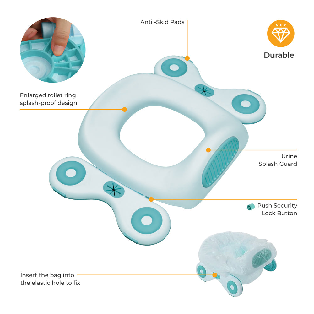 MOON Travel Baby Potty Seat (Blue) / MOON Disposable Toilet Seat Cover (Dino, 66 x 63 cm)
