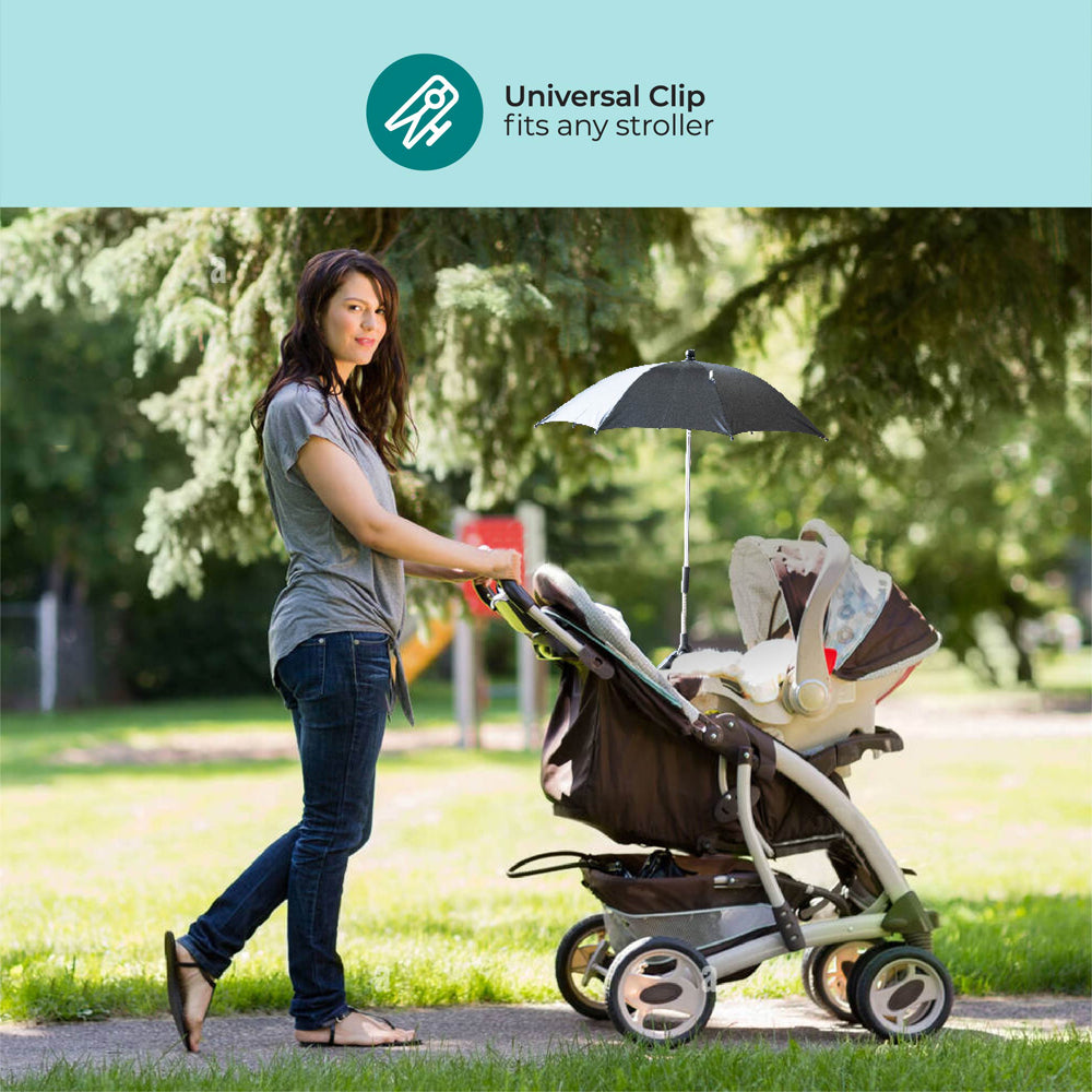 MOON waterproof Baby Stroller Umbrella with 180 Degree adjustable arm- Universal Clip-Black