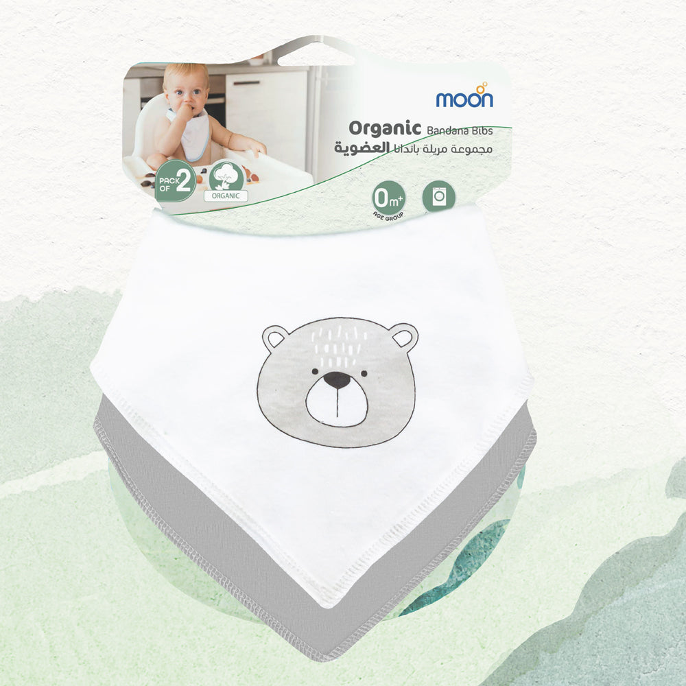 MOON Bandana bibs regular ( Organic) ( PK -2)Bear & Grey - The Moon Brand™