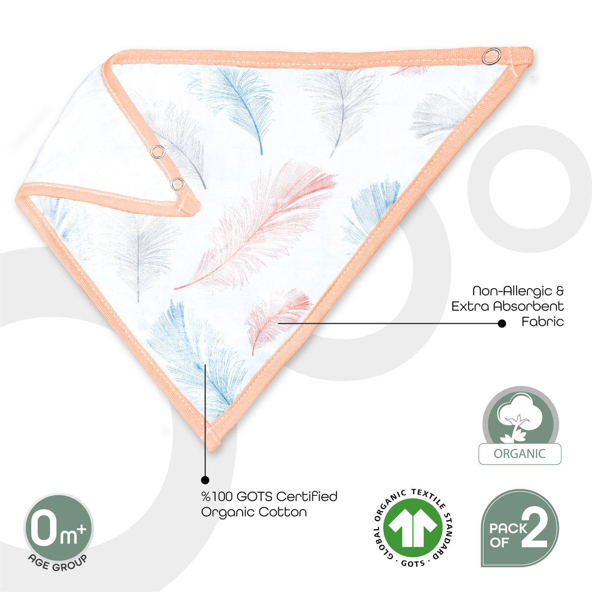 MOON Organic Muslin Bibs. ( PK -2) Forest & peach - The Moon Brand™