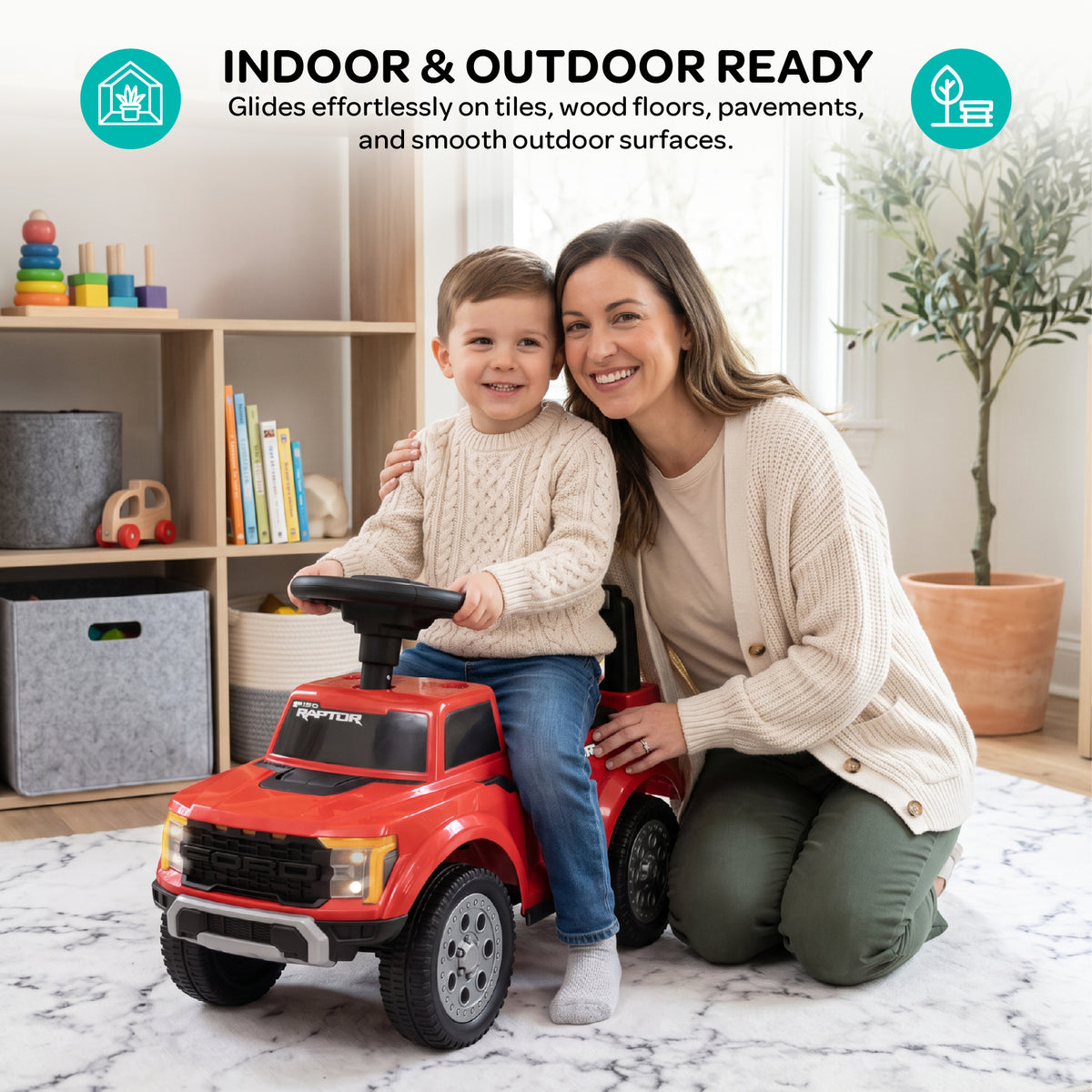 MOON Licensed Ford F150 Raptor Foot-to-Floor Ride-On Car for Toddlers,12-36 Months -Red — The Moon Brand product image