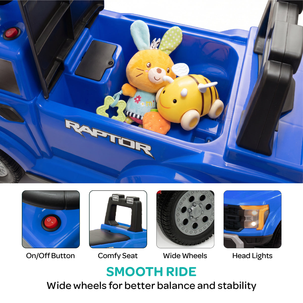 MOON Licensed Ford F150 Raptor Foot-to-Floor Ride-On Car for Toddlers,12-36 Months -Blue — The Moon Brand product image
