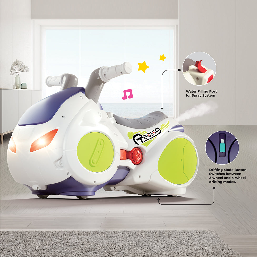 MOON Drifting Motorcycle Ride-On Toy for Kids -White