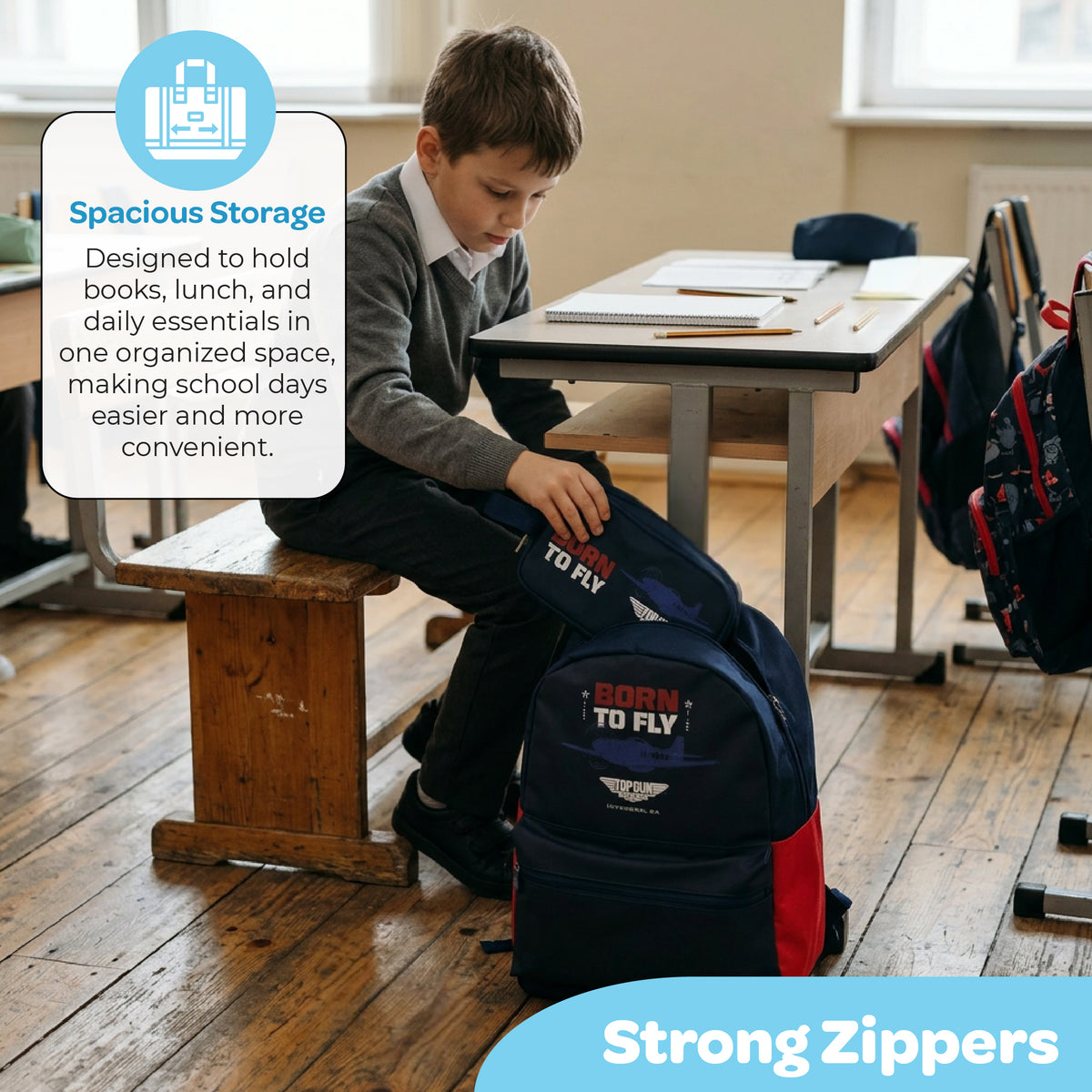 MOON Licensed Top Gun 3-in-1 Kids School Backpack Set