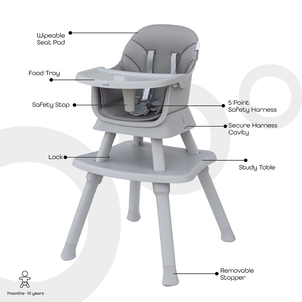 MOON 6 in 1 High Chair-Grey - The Moon Brand™