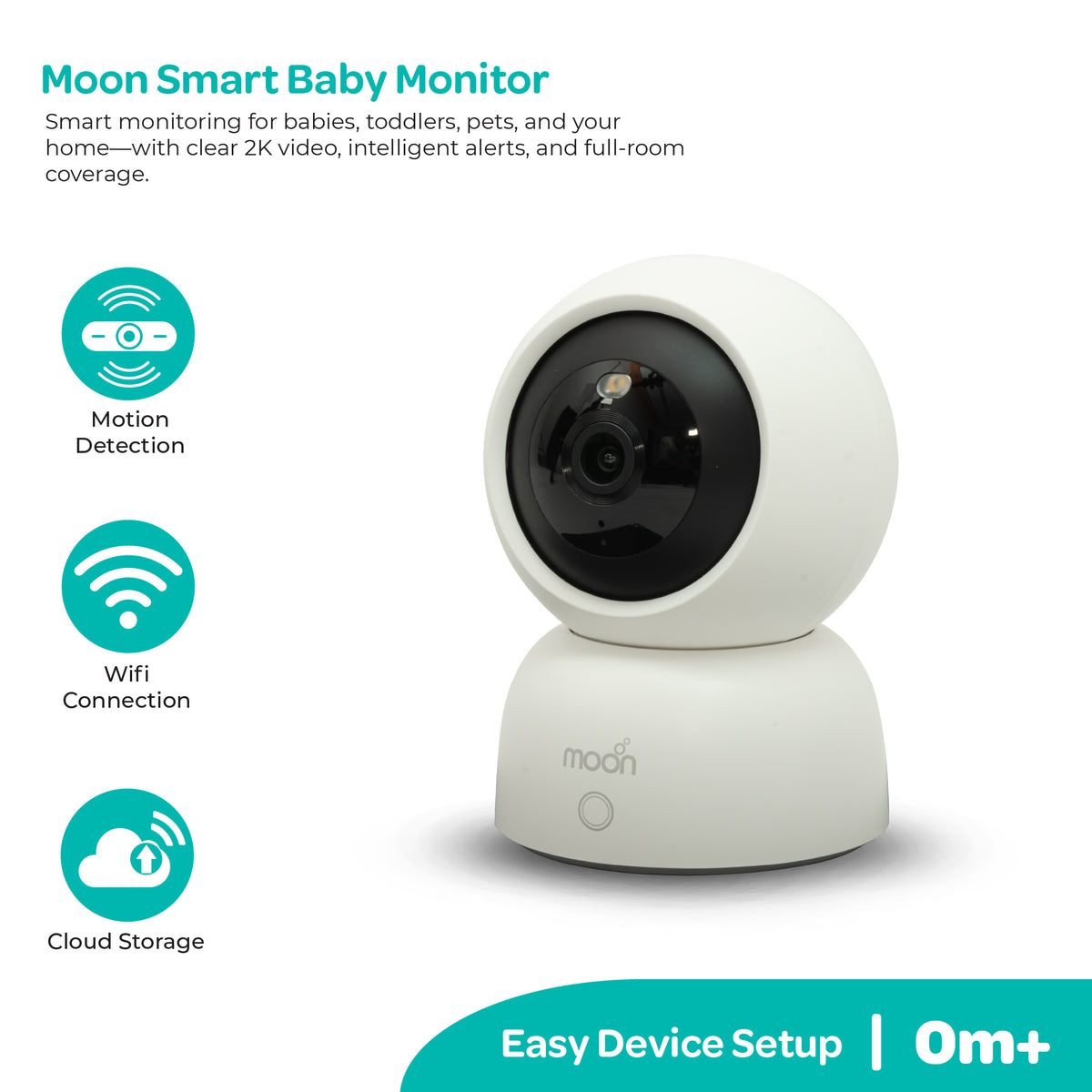 Moon Smart Baby Monitor M2 - 2K HD WiFi Camera with Night Vision,Two-Way Audio-White