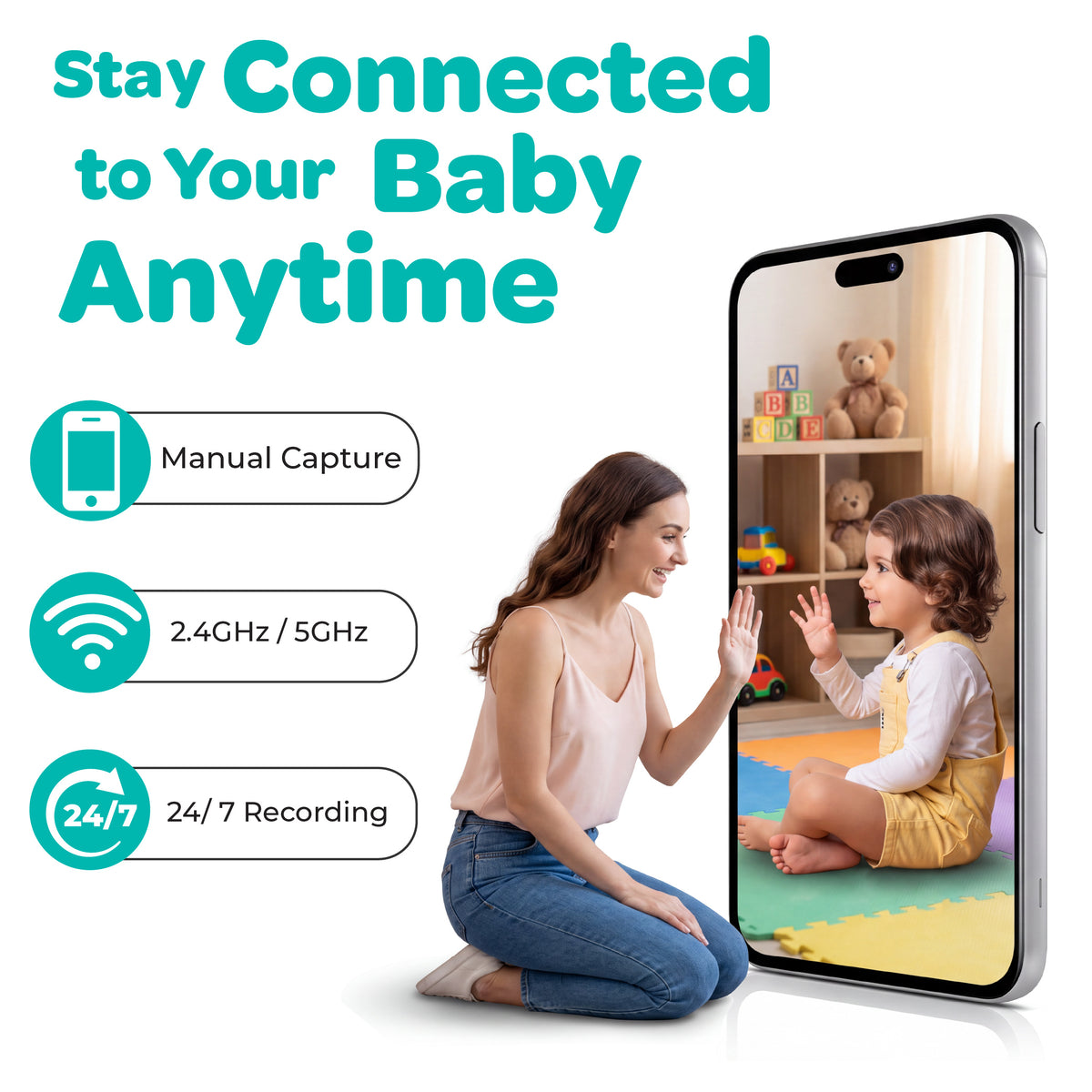 Moon Smart Baby Monitor M2 - 2K HD WiFi Camera with Night Vision,Two-Way Audio-White
